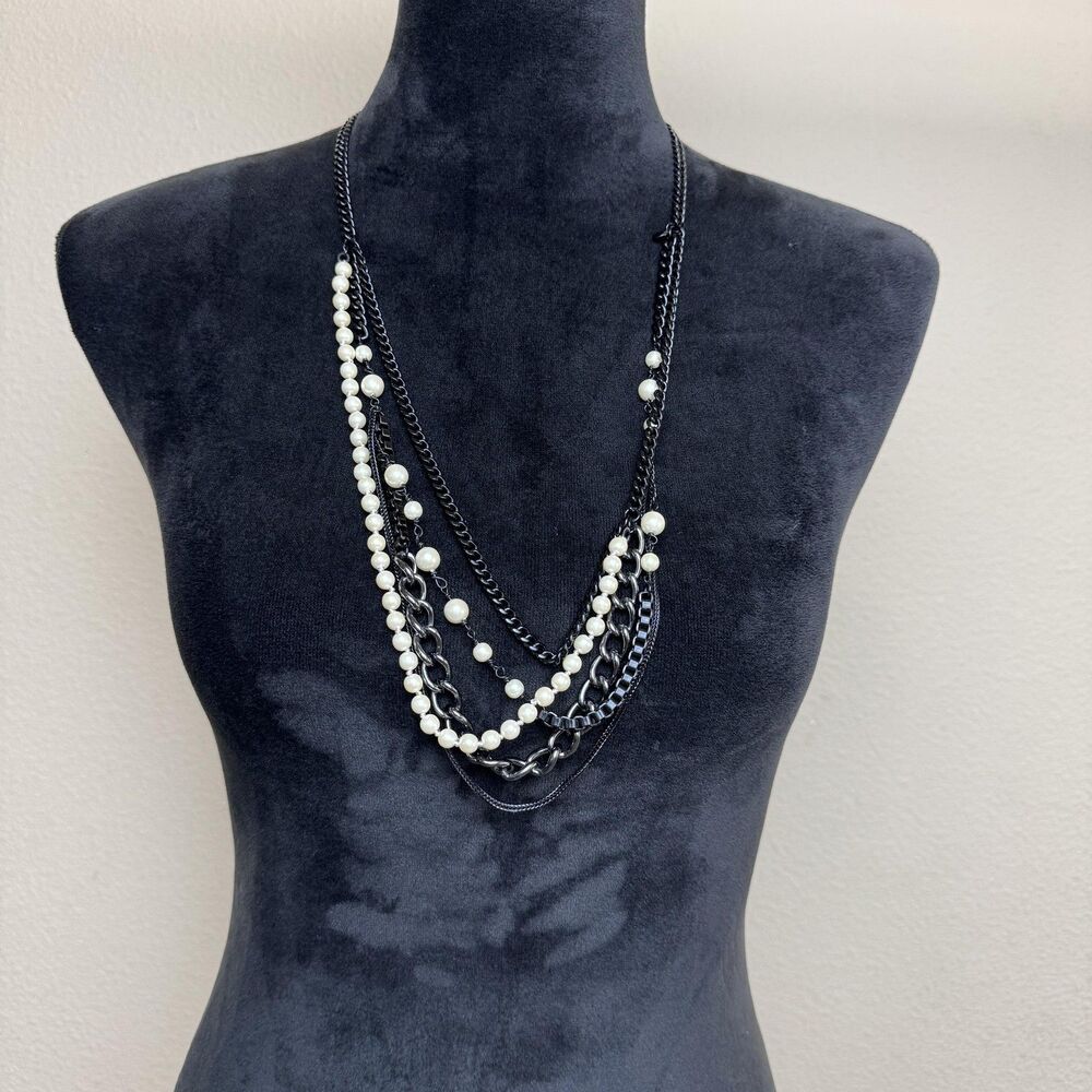J.Crew Necklace Black Pearl Beaded Layered 18 In Womens Statement Jewelry